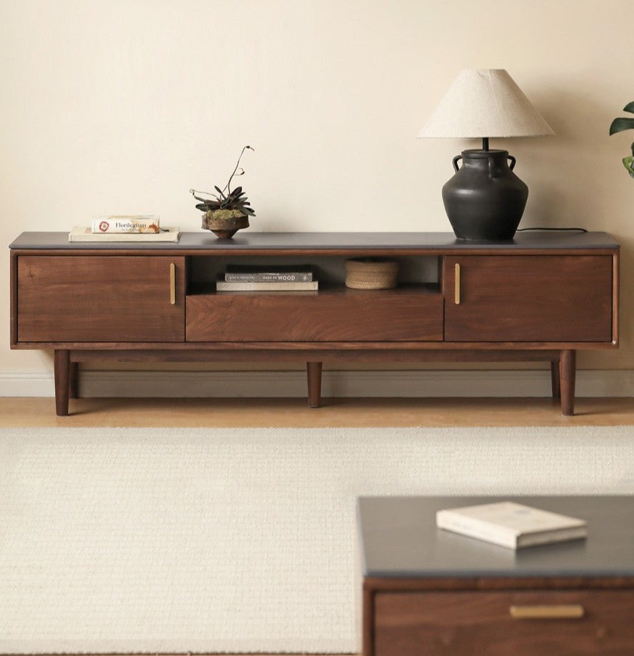 Black Walnut Solid Wood TV Stand Cabinet