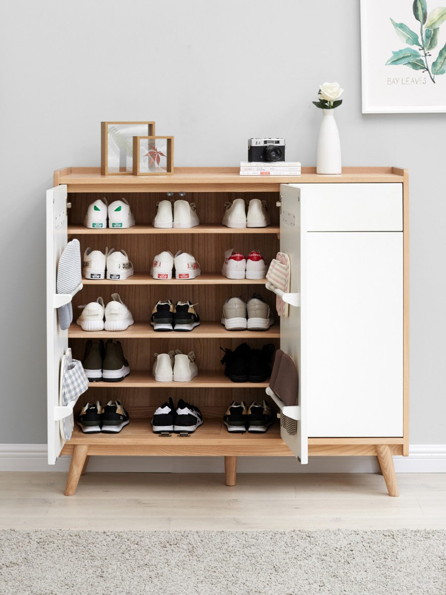 Ash solid wood shoe cabinet"