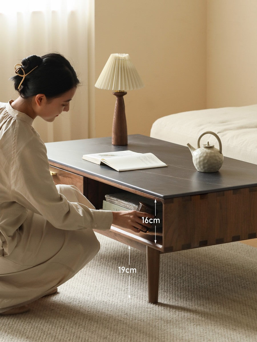 Black Walnut Solid Wood Storage Rock Plate Coffee Table