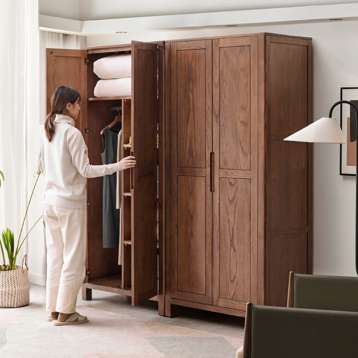 Oak Solid Wood Walnut Color Wardrobe.