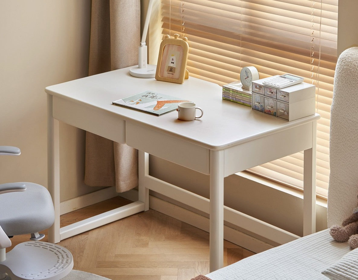 Poplar Solid Wood Study Table Writing Desk White Cream