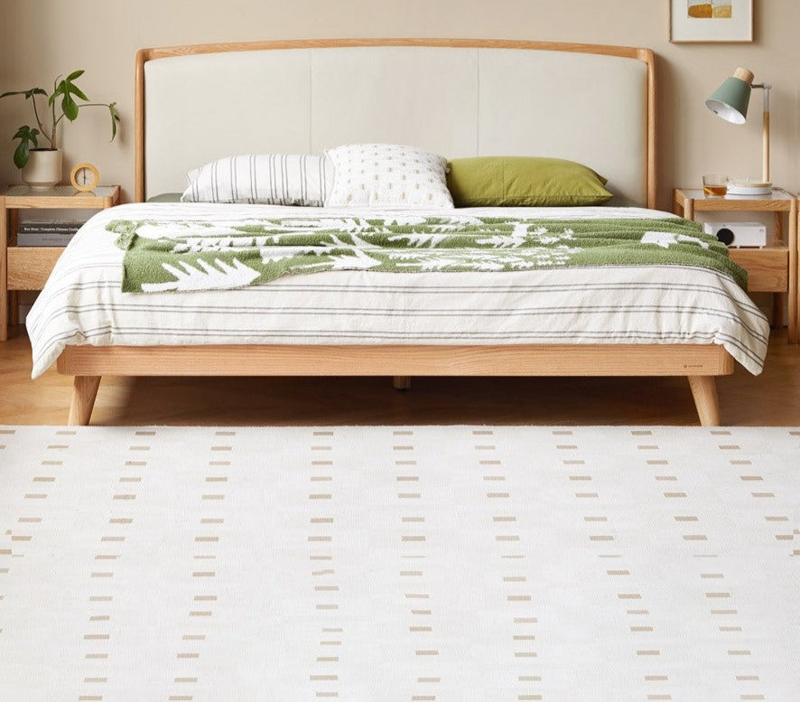 Oak Solid Wood Genuine Leather, Tech Fabric Bed