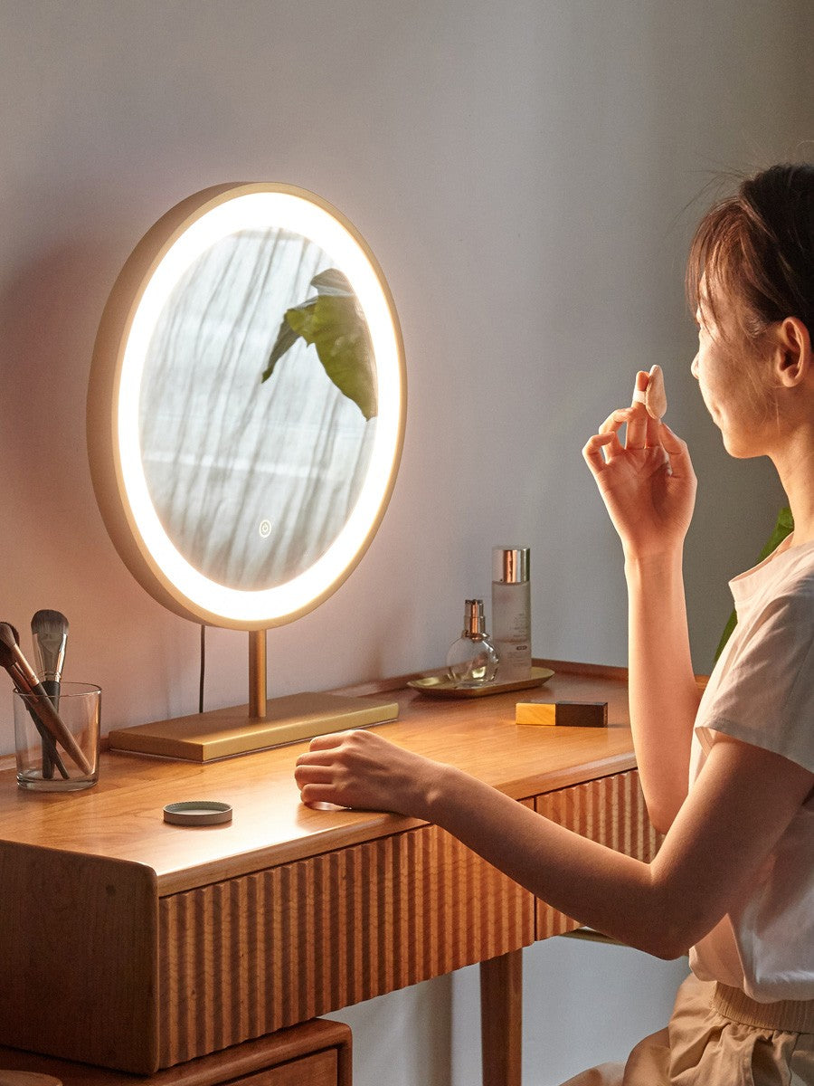 Light Luxury Makeup Mirror Desktop Small LED With Light.