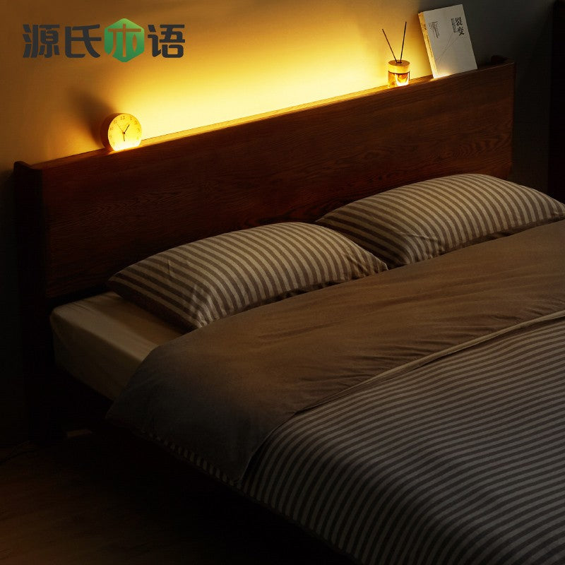 Modern oak solid wood Walnut color bed LED night lights"