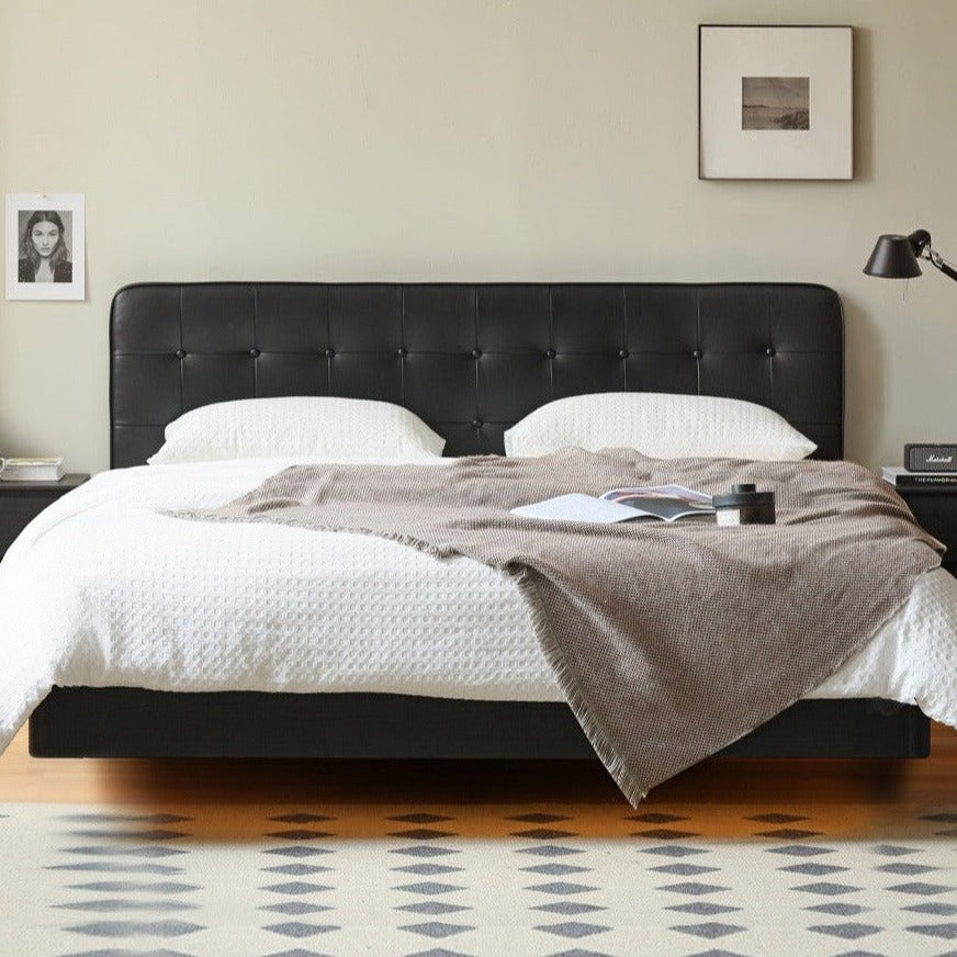 Black high-end leather suspension bed"
