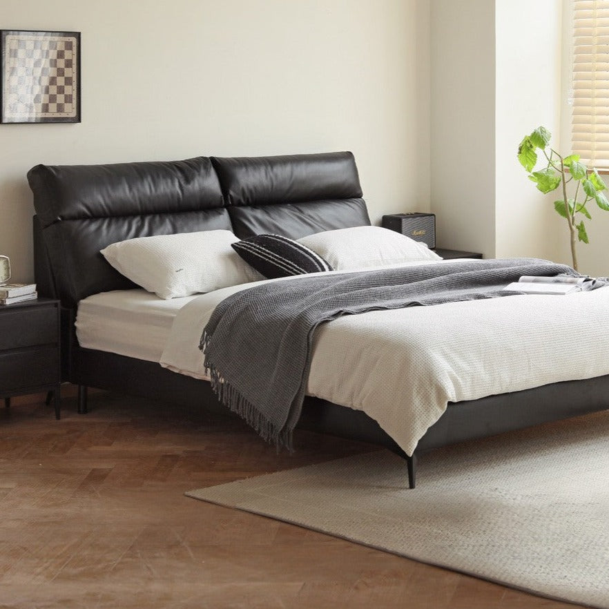 Leather Upholstered Bed with Down Filling