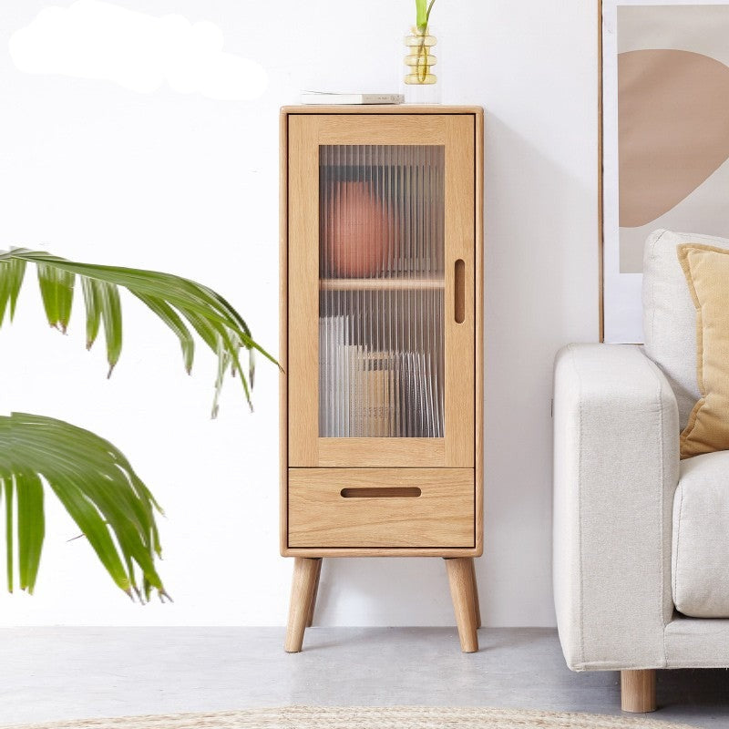 Oak Solid Wood TV High Side Cabinet Glass Door
