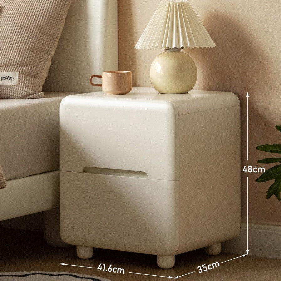 Tulipwood Solid Wood, Solid RubberWood Warm White Two-Drawer Nightstand.