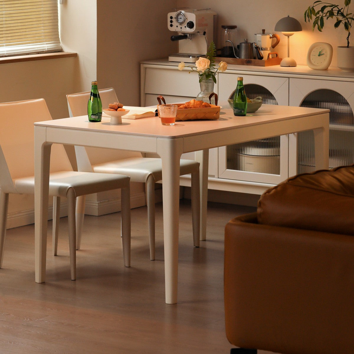 Birch Solid Wood Rock Plate White Cream Dining Table