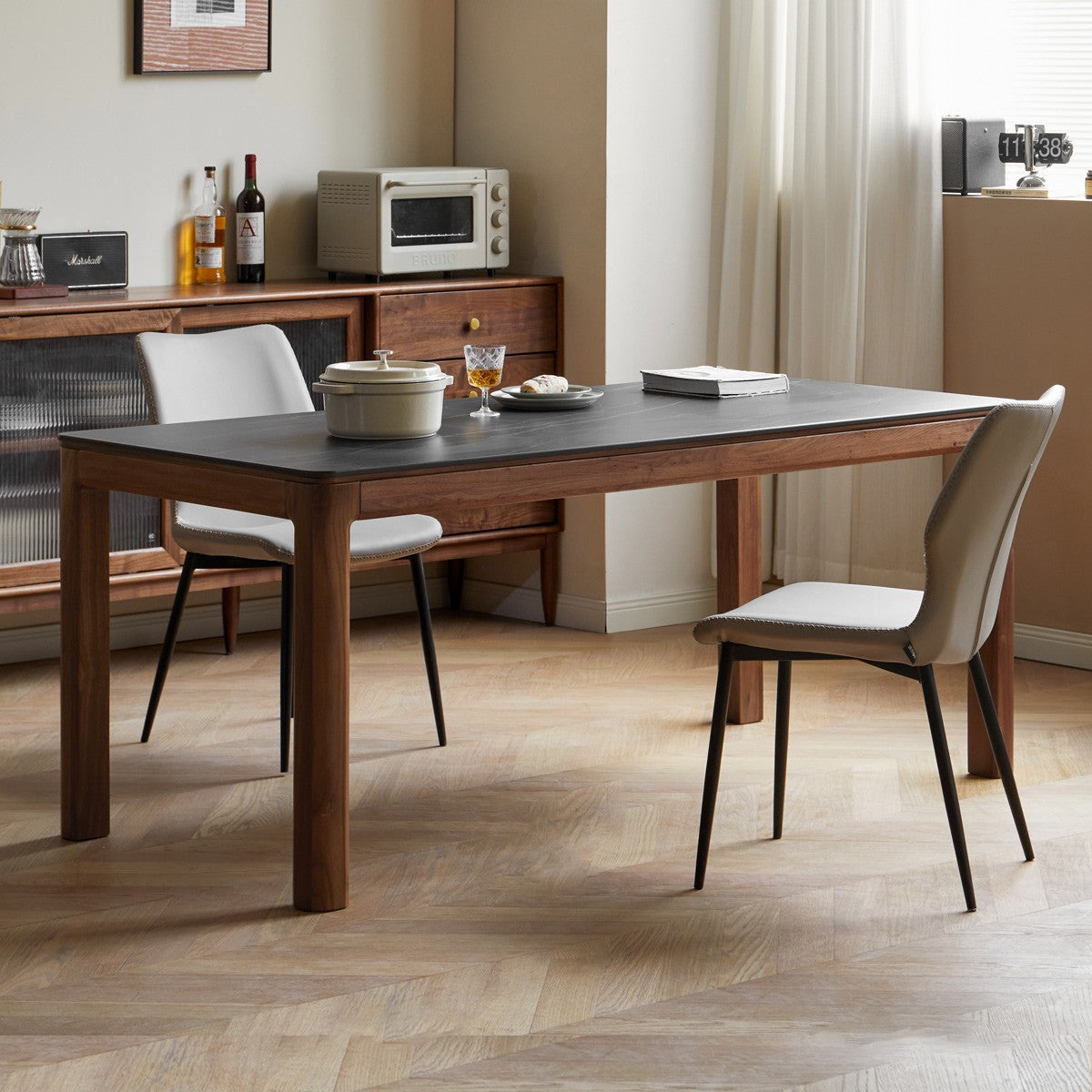 Black Walnut, Sandalwood Solid Wood Rock Slab Dining Table