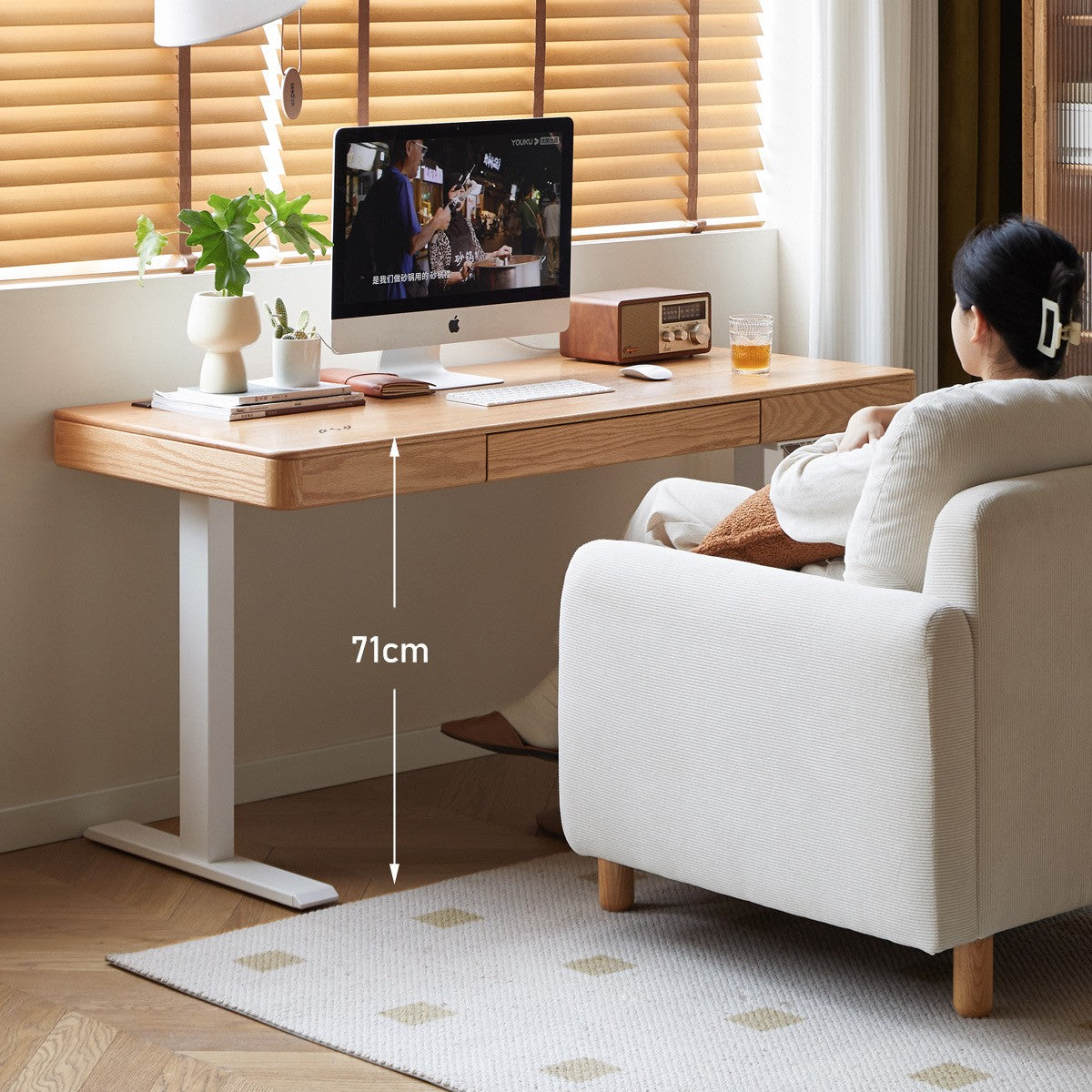 Oak Solid Wood Elevating Electric Multifunctional Standing Desk