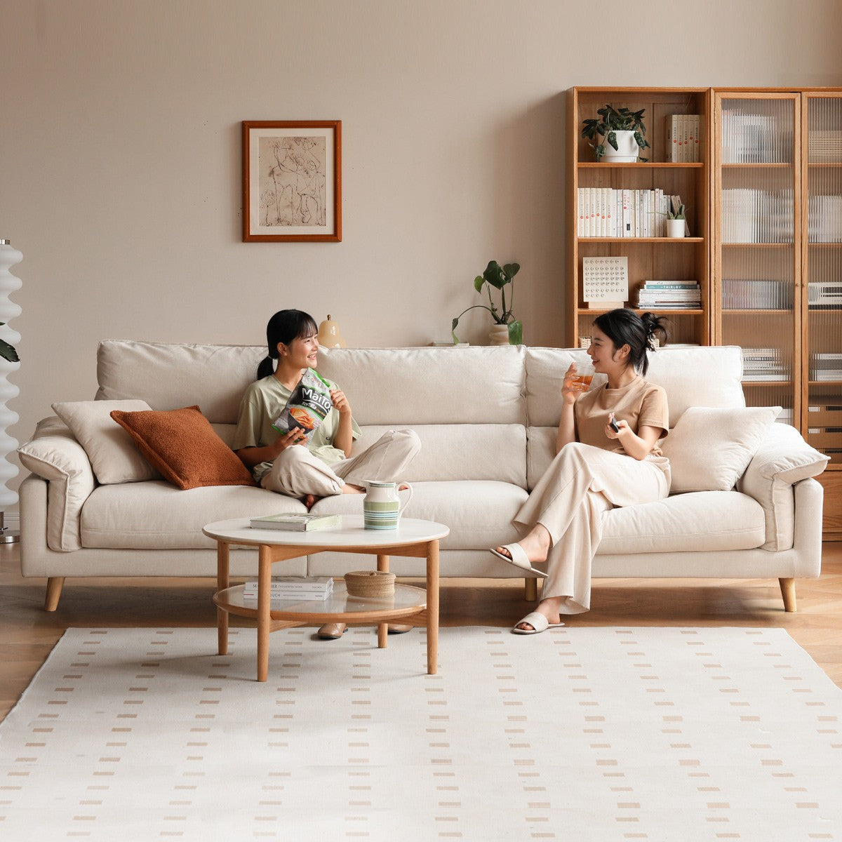 Fabric, Leather Modern White Down Sofa.