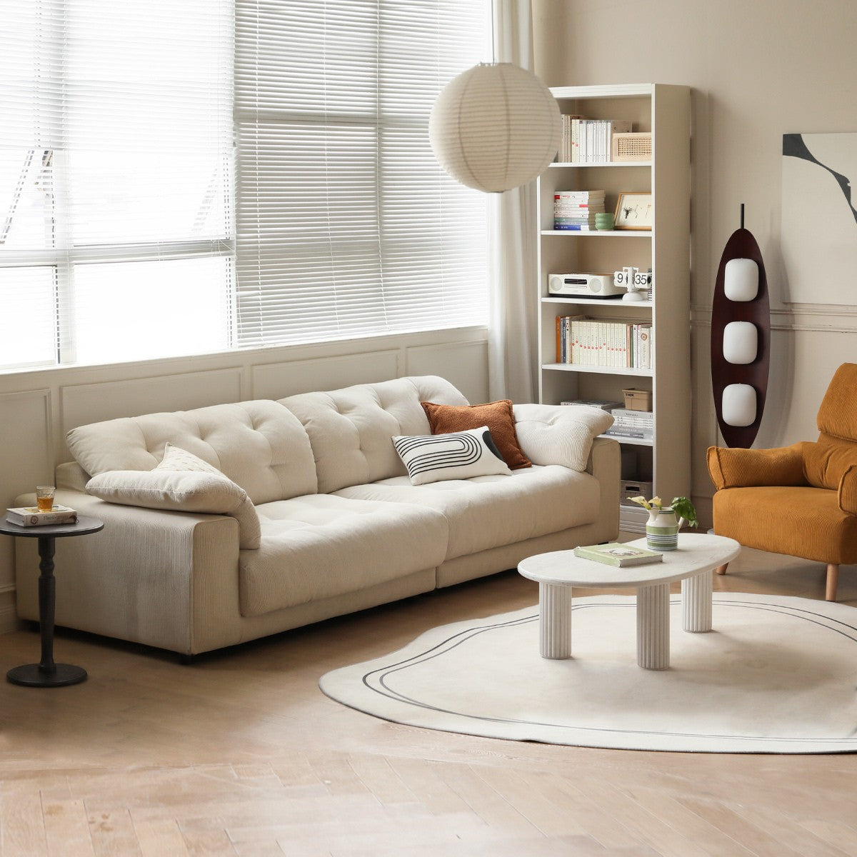 Fabric Sofa Cream Style White Goose Down.