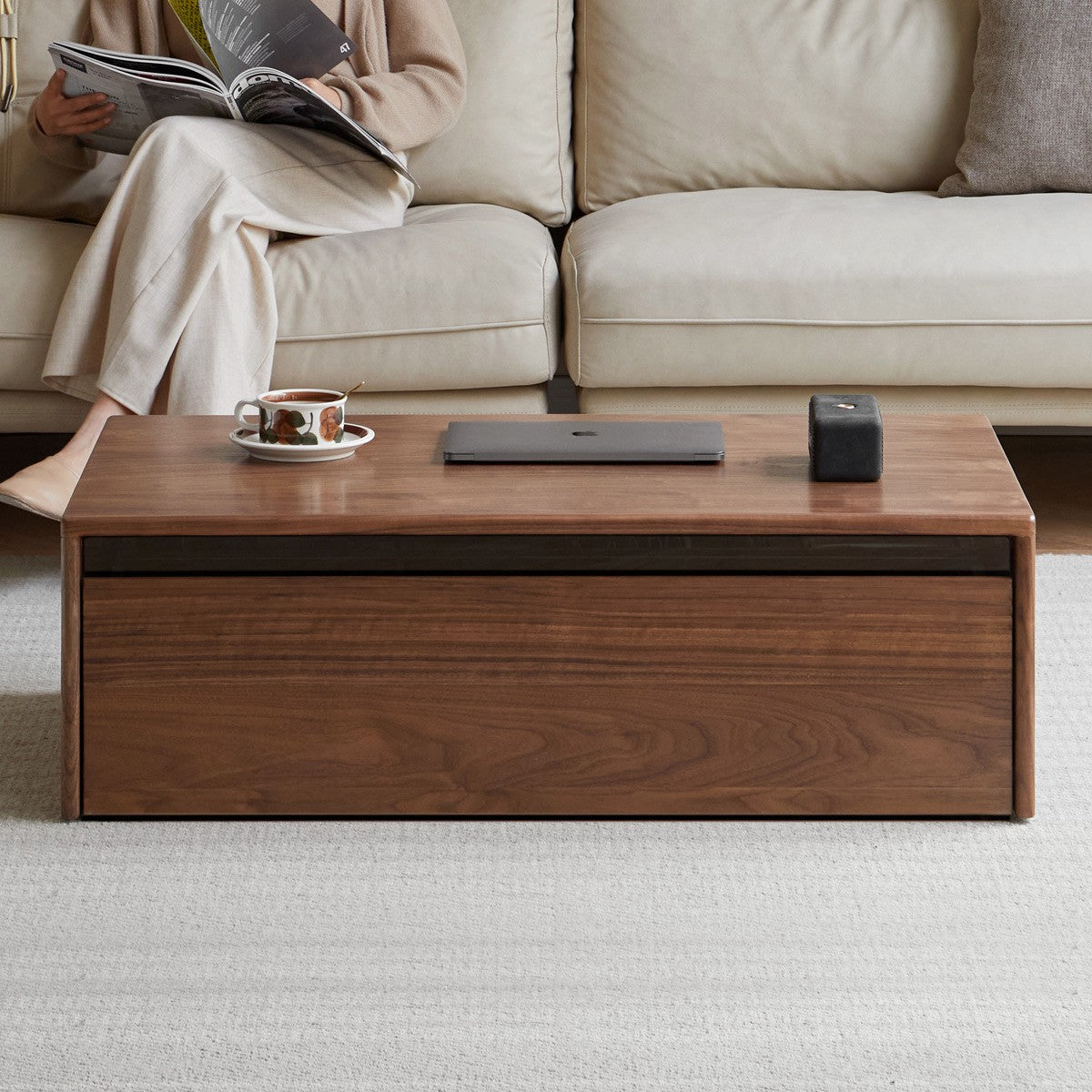 Black Walnut Solid Wood Coffee Table Modern Minimalist