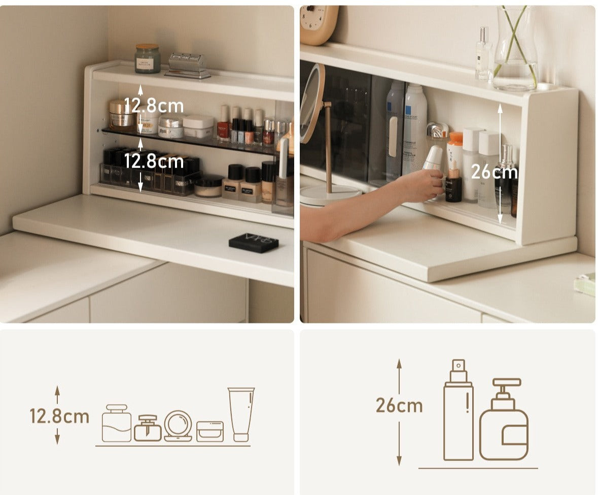 Solid Rubberwood Cream Style Vanity Table Integrated Drawer.