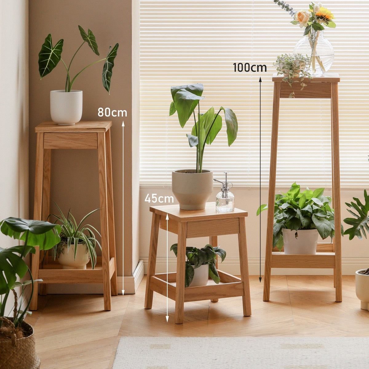 Oak Solid Wood Flower Rack Modern