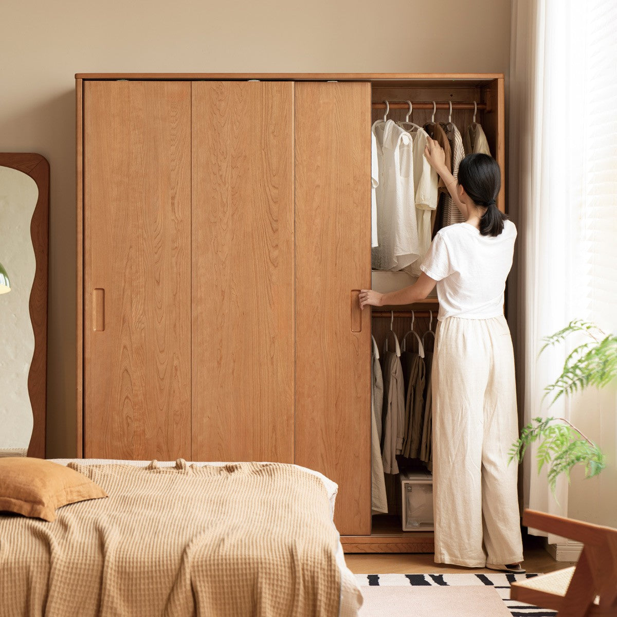 Cherry Wood Sliding Door Wardrobe.