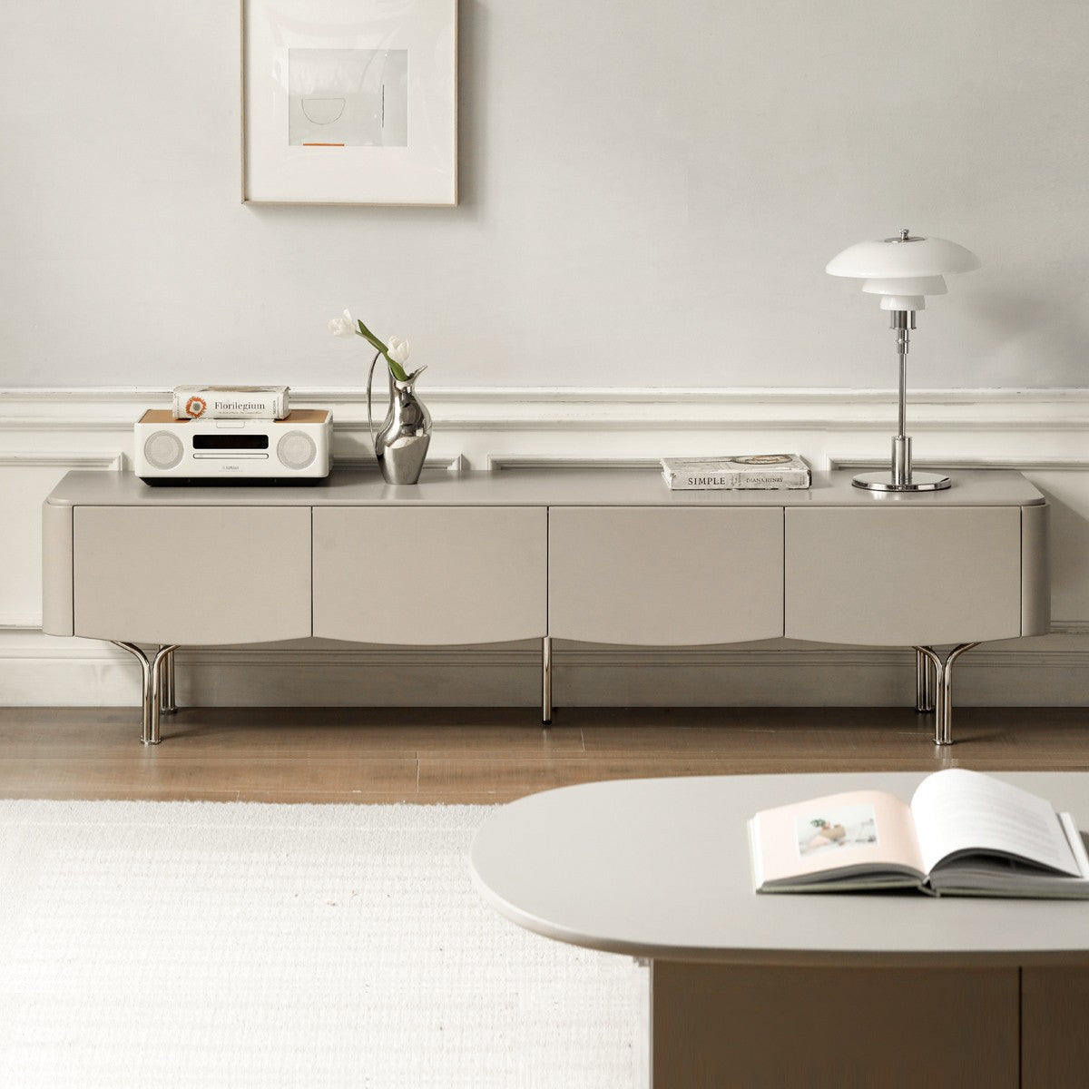 Poplar Solid Wood Elegantly TV Cabinet Light Luxury.