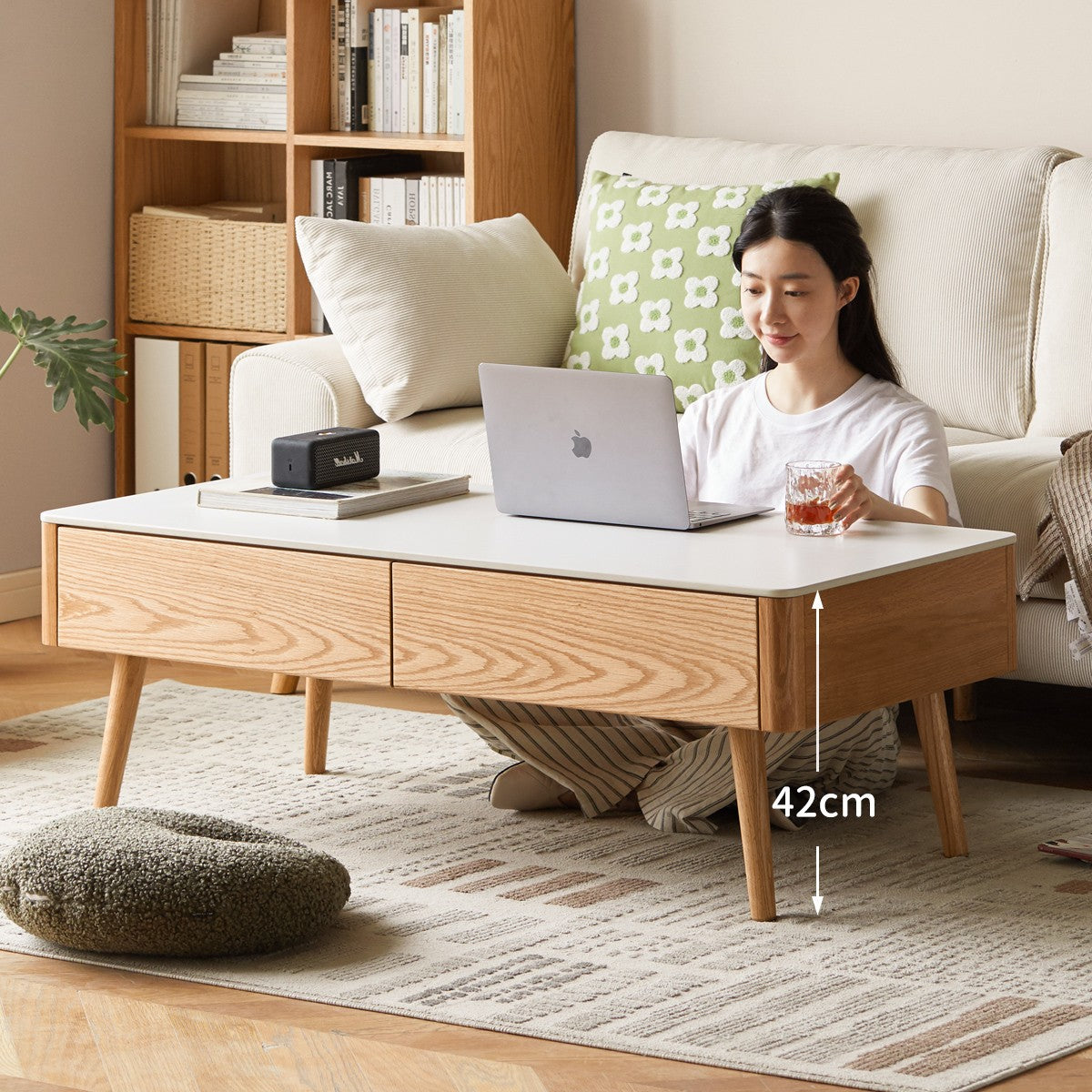 Oak, Beech Solid Wood Slate Coffee Table Simple Modern