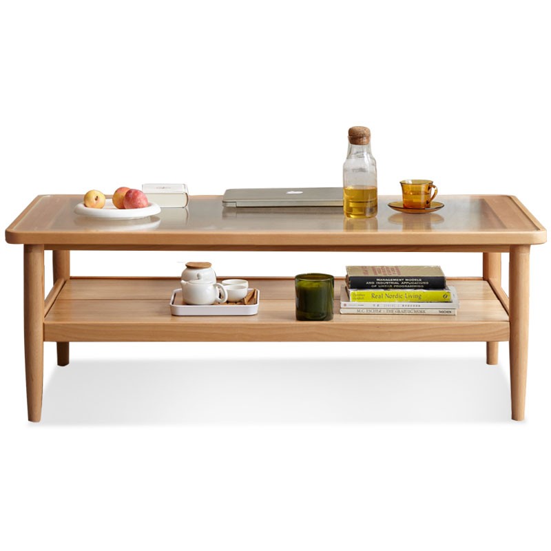 Beech Solid Wood Glass Coffee Table Nordic