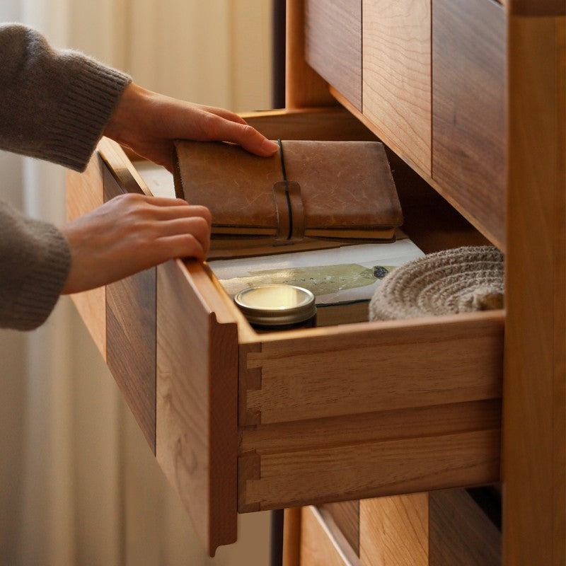 Cherry Solid Wood Retro Chest of Drawers Checkerboard