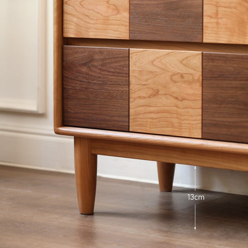 Cherry Solid Wood Retro Chest of Drawers Checkerboard