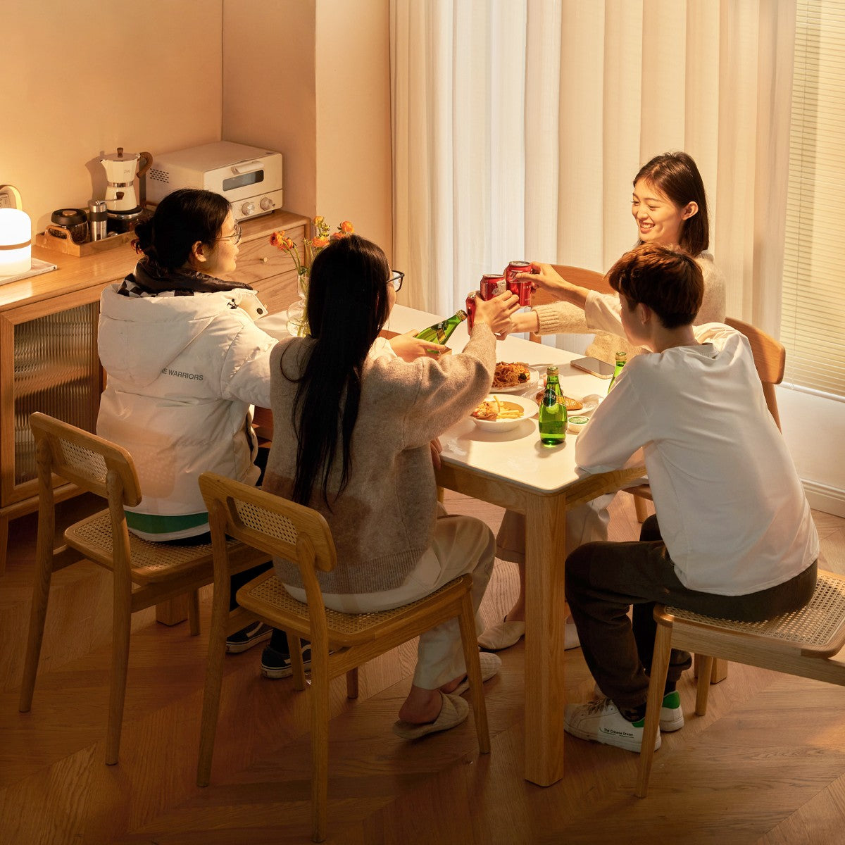 Oak, Beech Solid Wood Modern Slate Dining Table