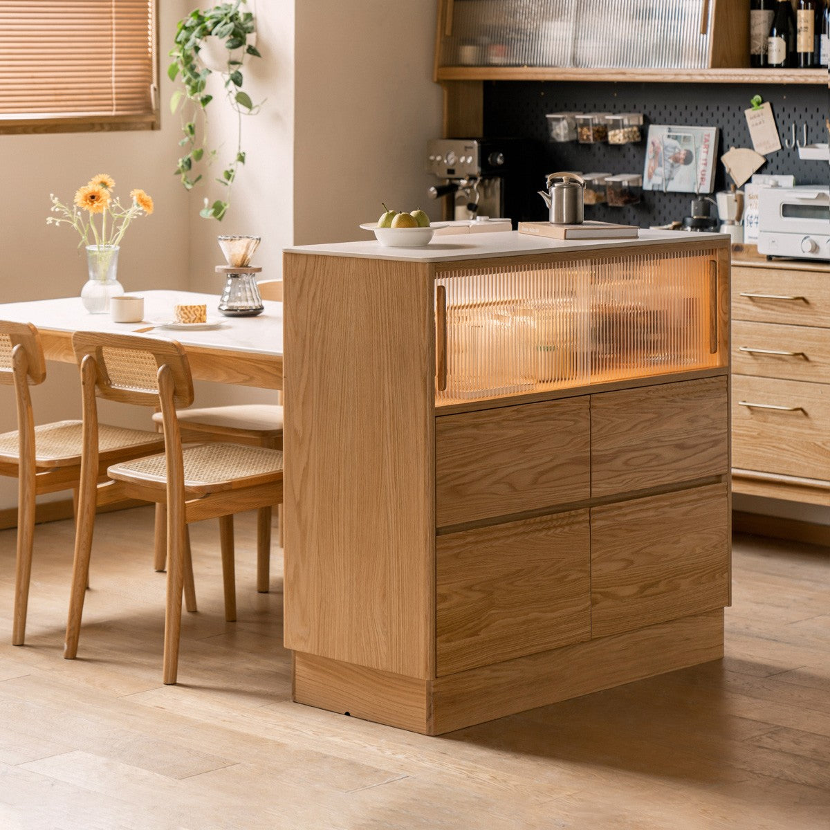 Oak Solid Wood Partition Multi functional Storage Cabinet