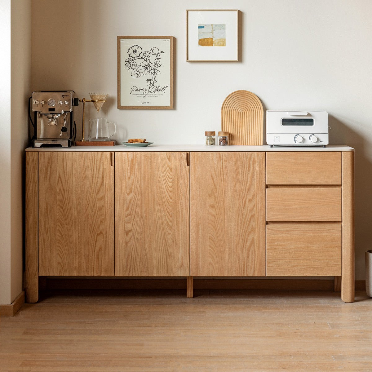 Oak Solid Wood Rock Board Dinner Cabinet