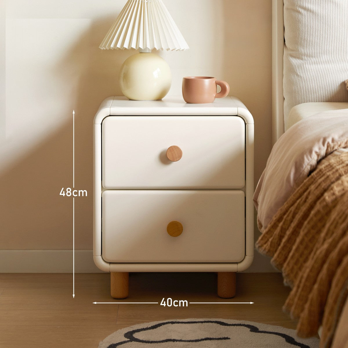 Poplar Solid Wood, Solid Rubberwood Nightstand Cream Style White Cabinet)
