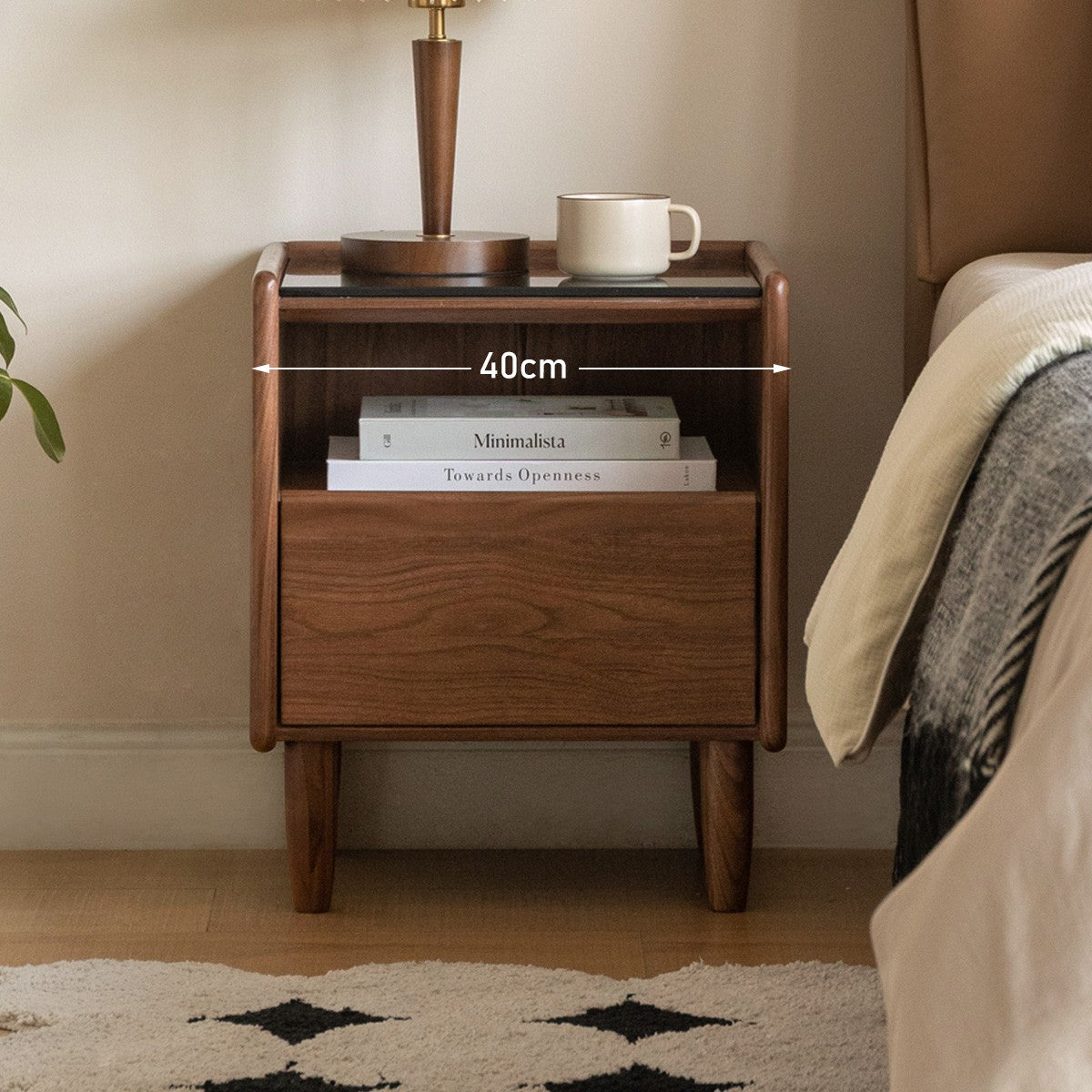 Black walnut, Caluswood Solid Wood Night Stand Glass Countertop