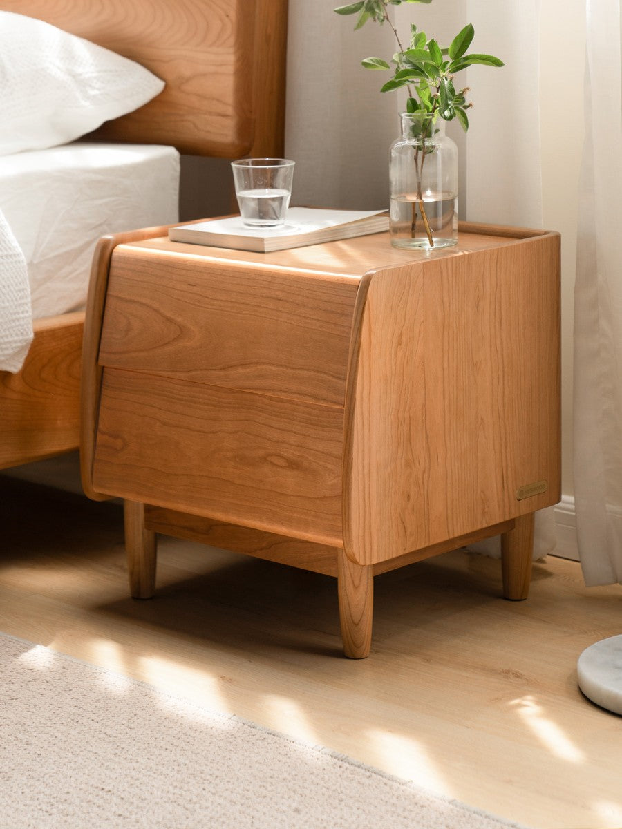 Cherry Wood Waves Nightstand.