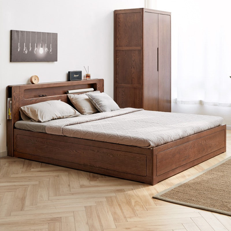 Oak Solid Wood Luminous Storage Box Bed