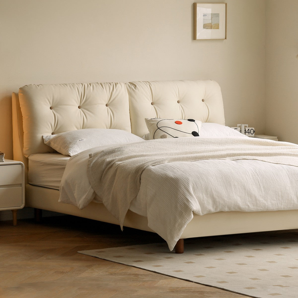 Organic Leather Art Bed Cream Cloud Soft