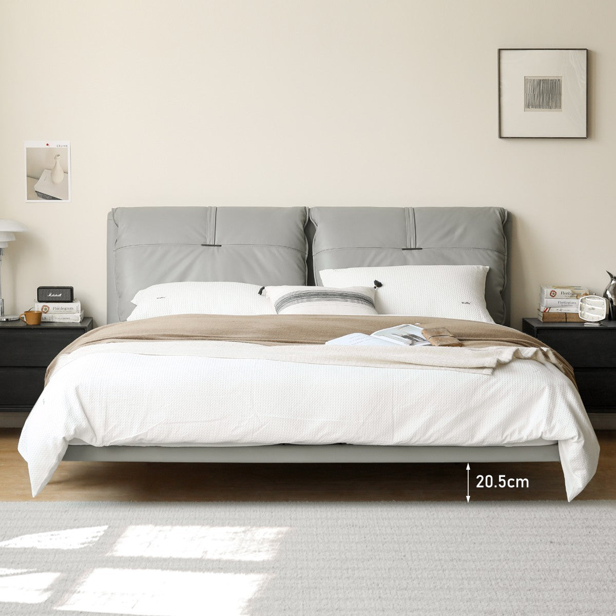 First Layer Cowhide Upholstered Suspension Down Bed Cream Style Elephant Ear Bed