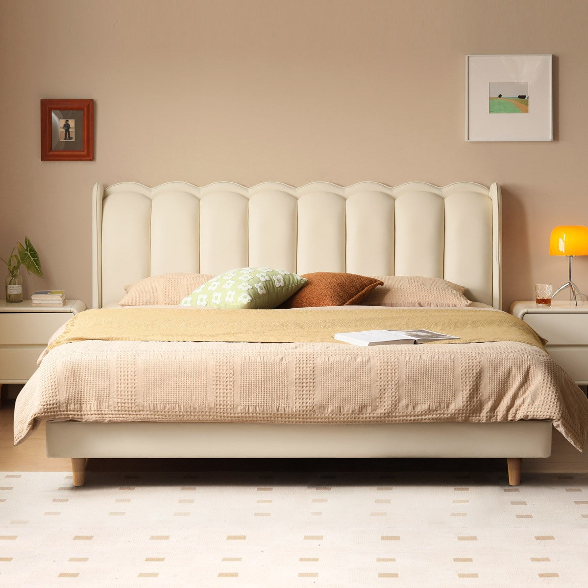 Organic Leather Art Bed Cream Style Modern