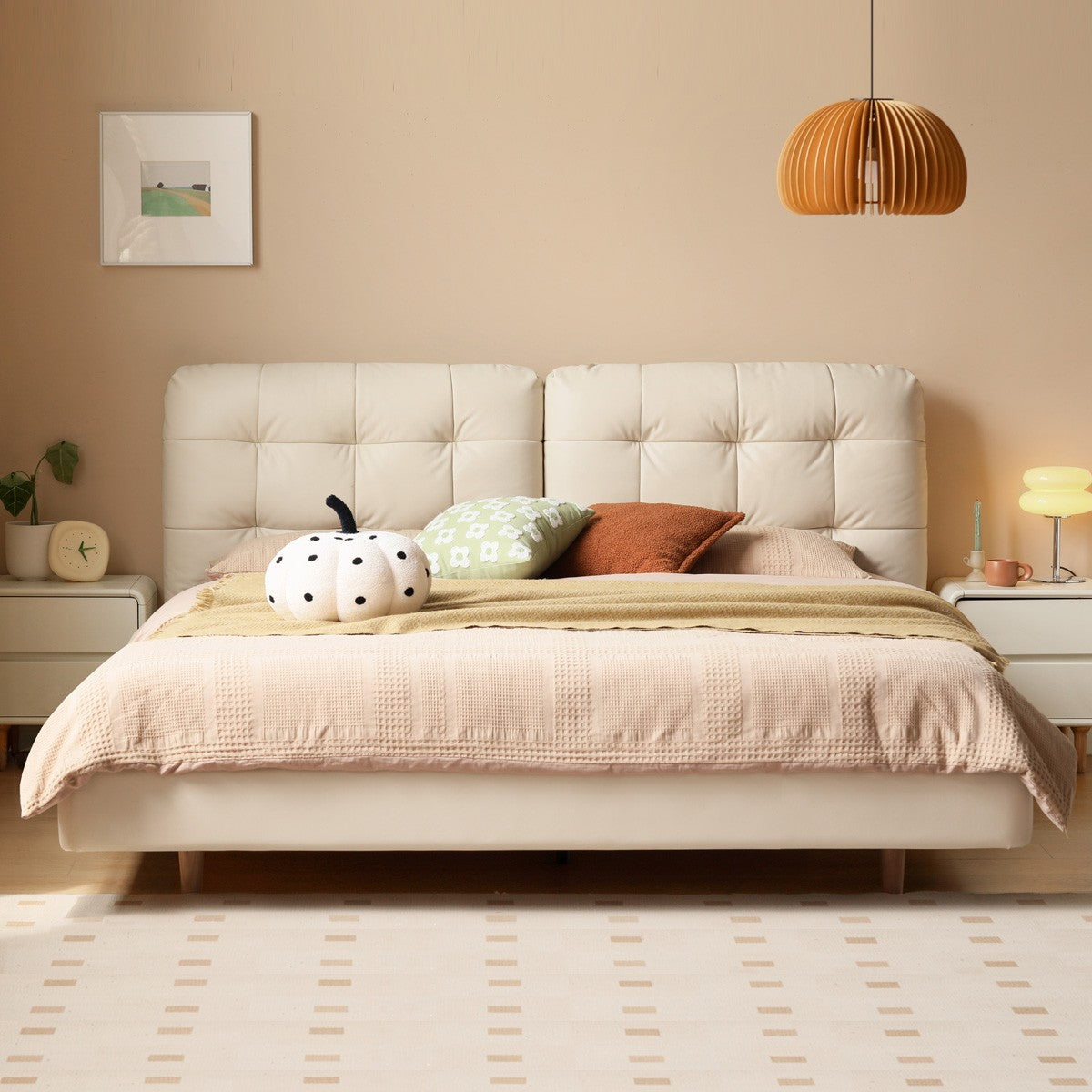 First Layer Cowhide Cream Style Suspension Bed