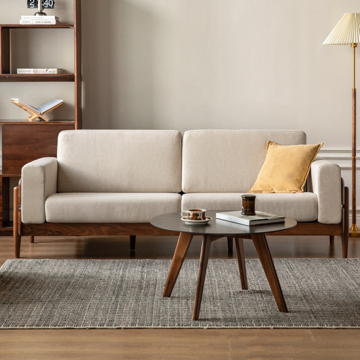 Black Walnut Solid Wood Fabric Sofa.