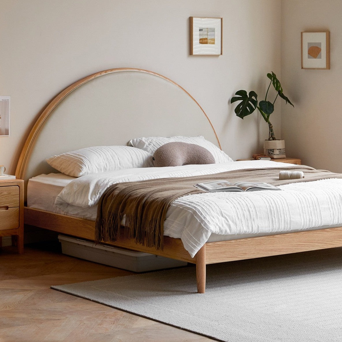 Oak Solid Wood Sunrise Bed Technology Cloth