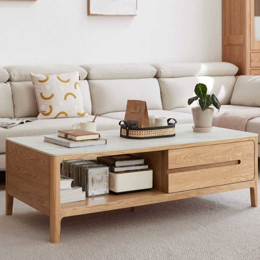 Oak, Solid Rubberwood Coffee Table Rock Slabs