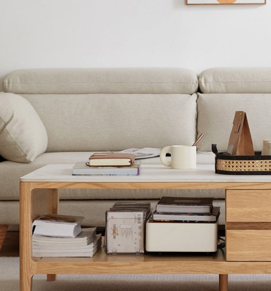 Oak, Solid Rubberwood Coffee Table Rock Slabs
