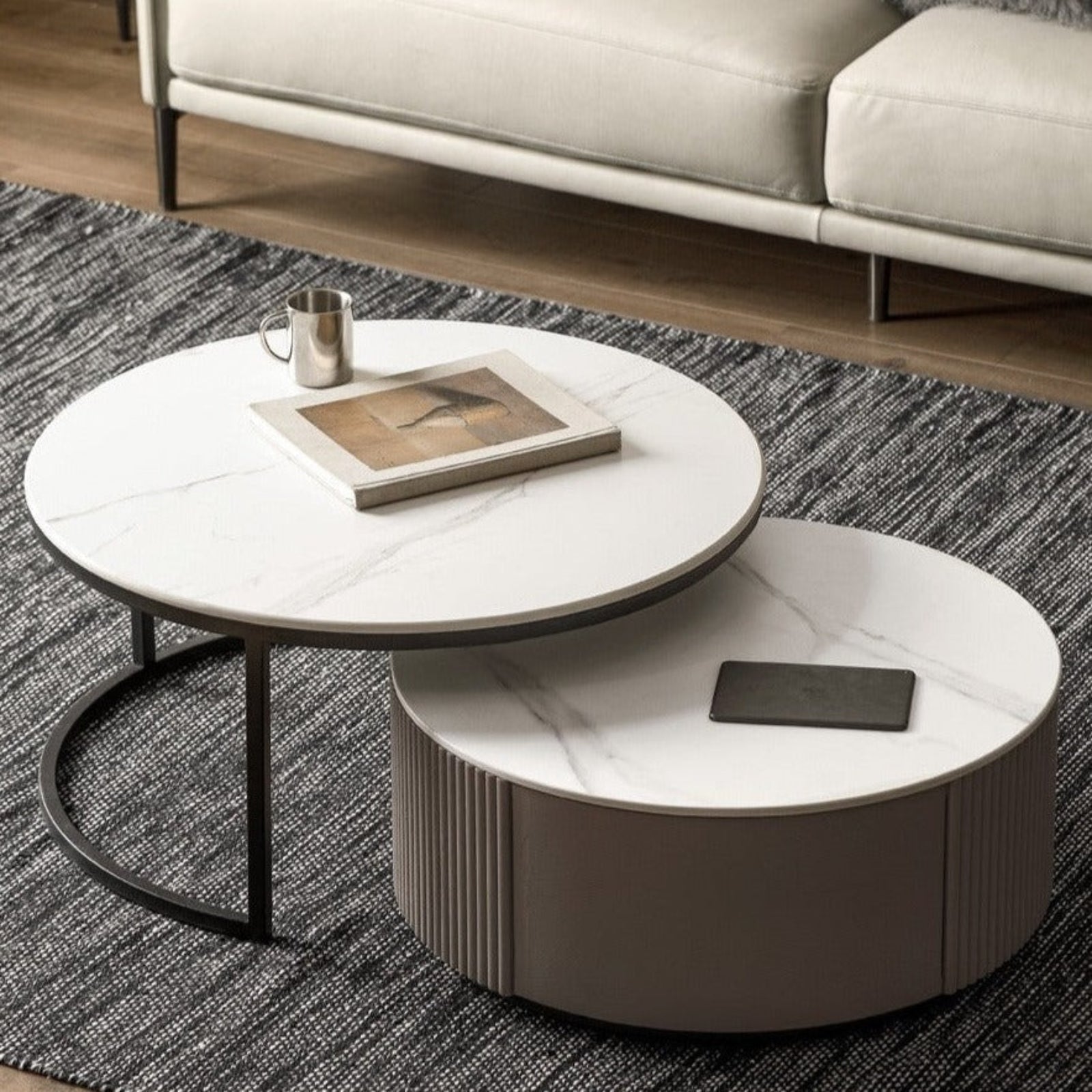 Oak Solid Wood French Light Luxury Rock Plate Coffee Table