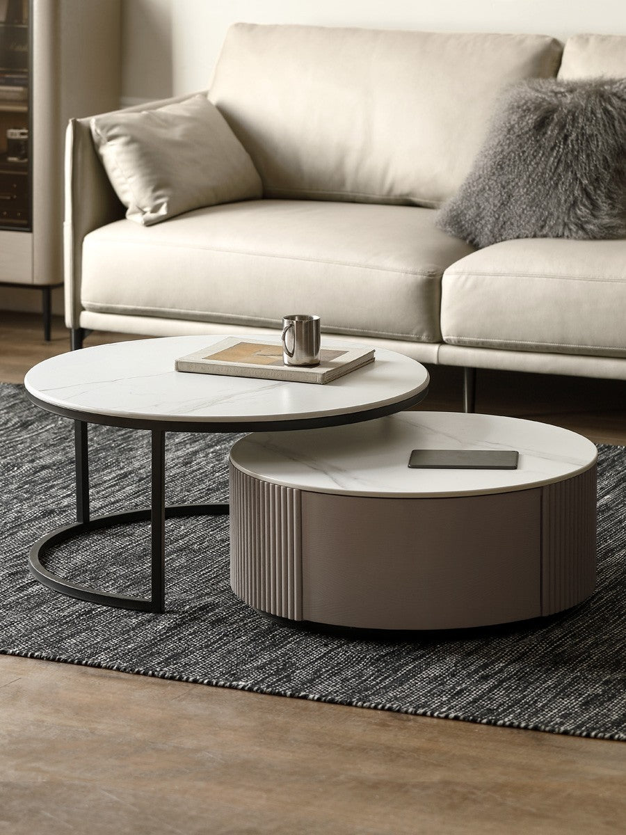 Oak Solid Wood French Light Luxury Rock Plate Coffee Table