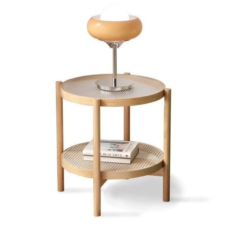 Coffee table.glass, rattan Oak solid wood"