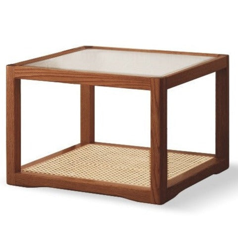 Oak, Beech Solid Wood, Glass Rattan Coffee Table