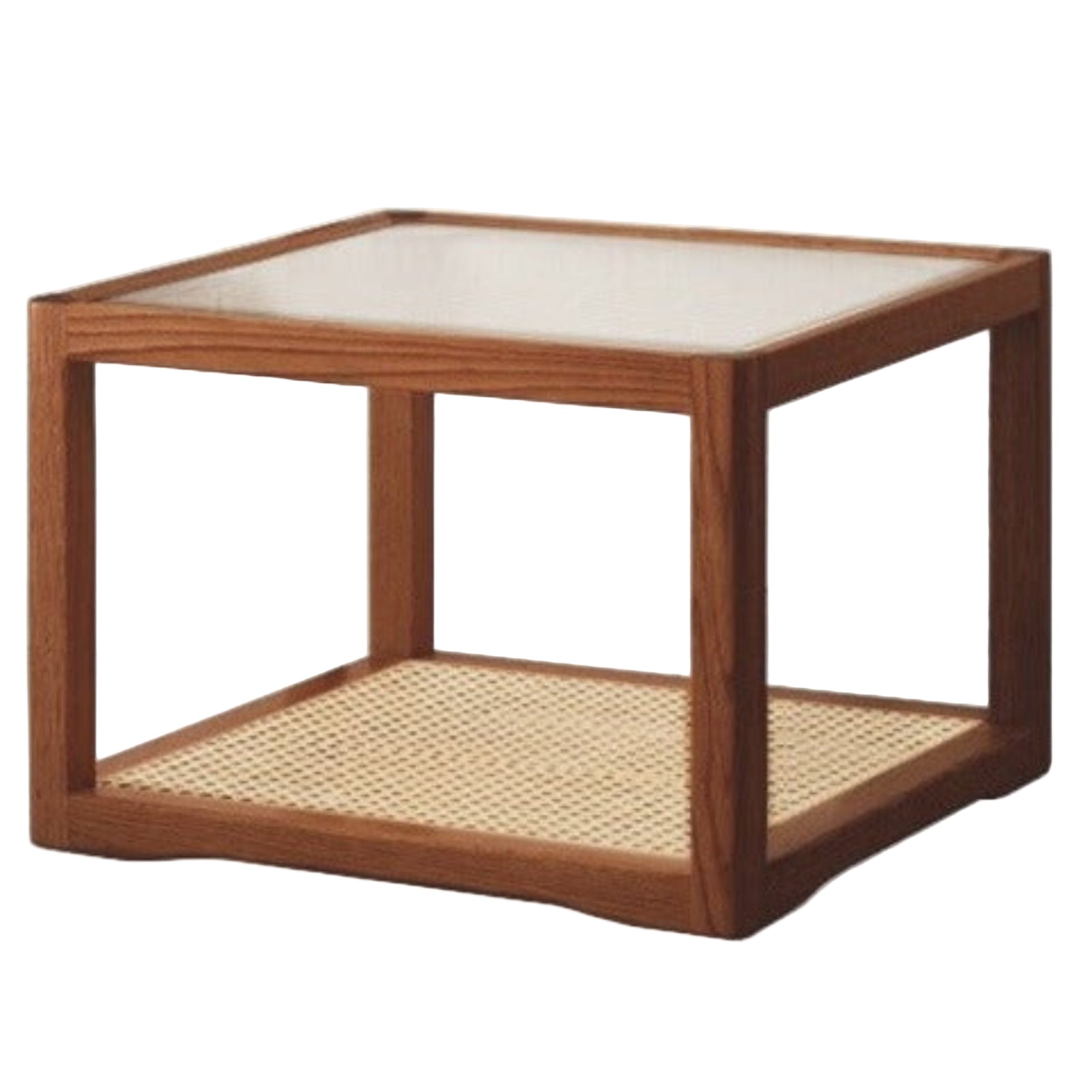 Oak, Beech Solid Wood, Glass Rattan Coffee Table