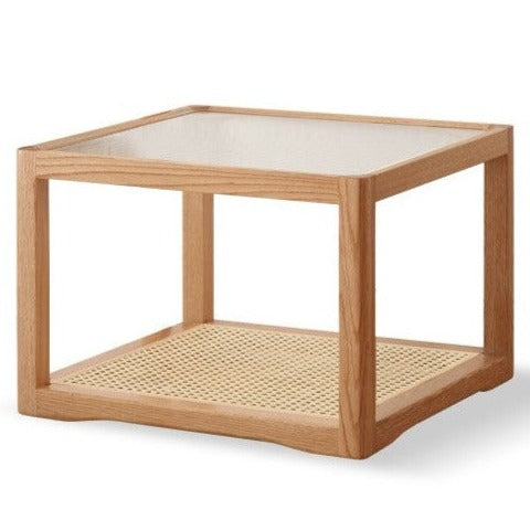 Oak, Beech Solid Wood, Glass Rattan Coffee Table