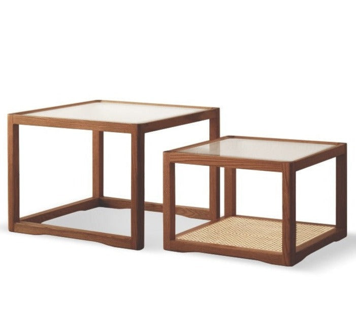 Oak, Beech Solid Wood, Glass Rattan Coffee Table