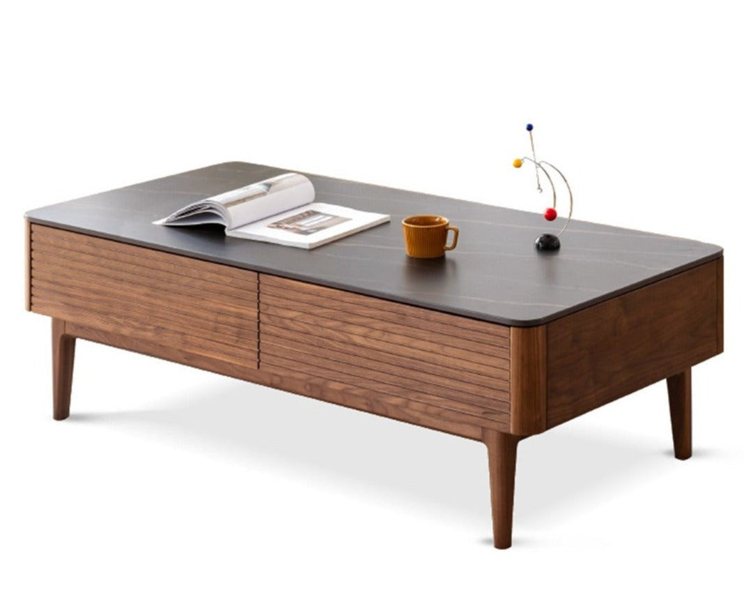 Black Walnut, Sandal Solid Wood Coffee Table with Slate Top