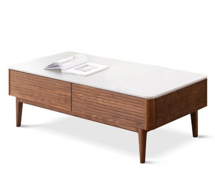 Black Walnut, Sandal Solid Wood Coffee Table with Slate Top